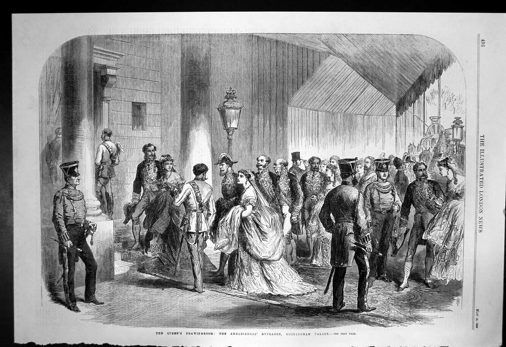 Antique Print Queens Drawingroom Ambassadors Entrance Buckingham Palace1868