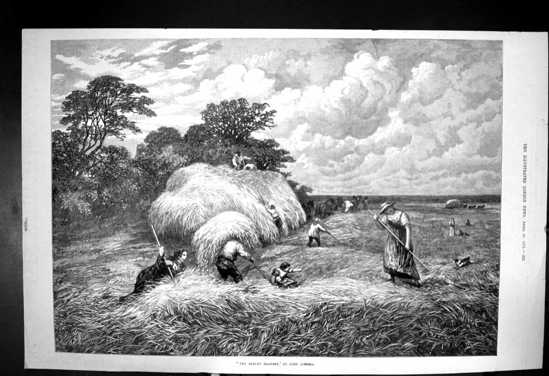 Original Old Antique Print Barley Harvest John Linnell Pall Mall Gallery 1875