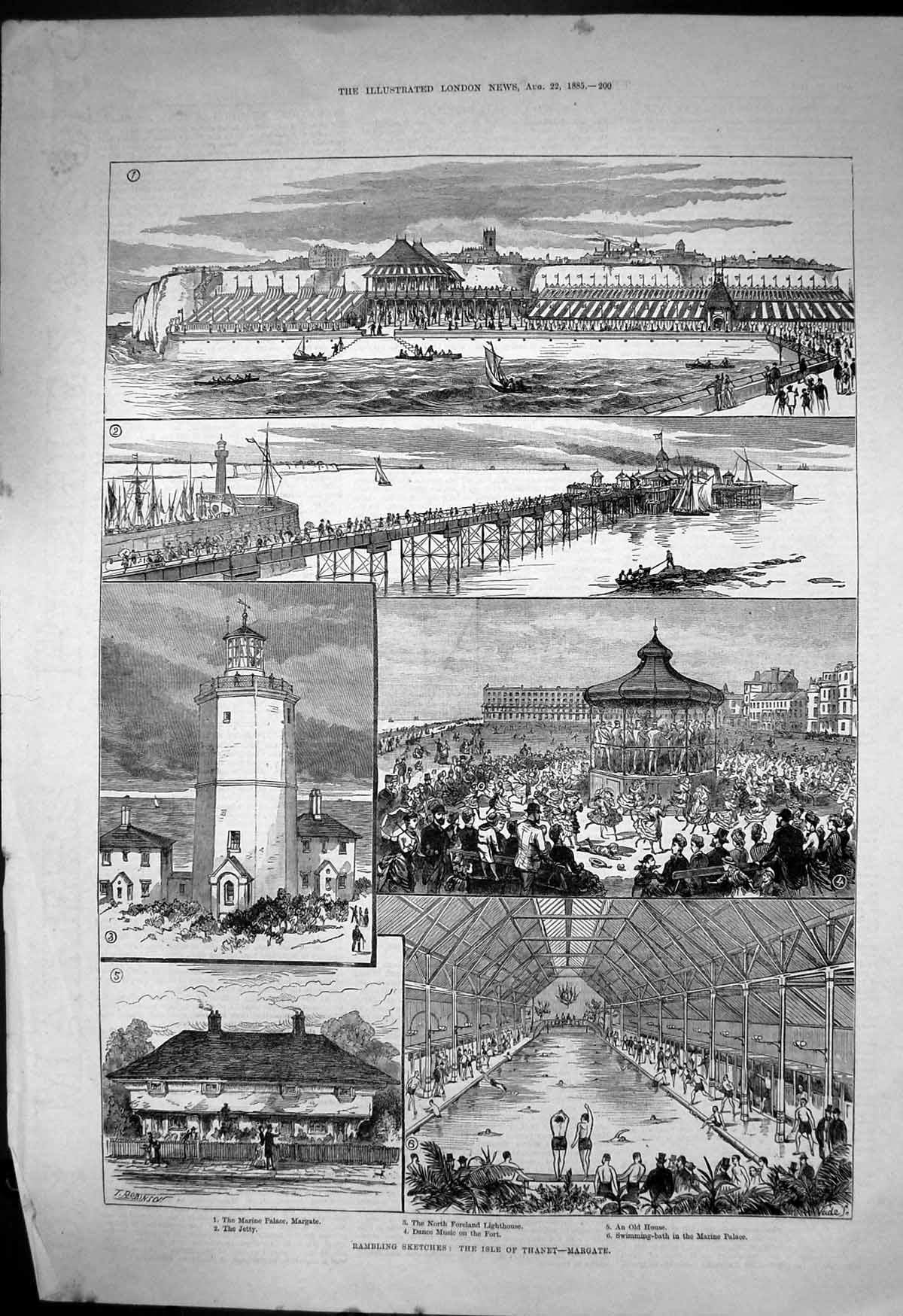 Old Sketches Isle Thanet Margate Marine Palace Foreland Lighthouse188 Victorian