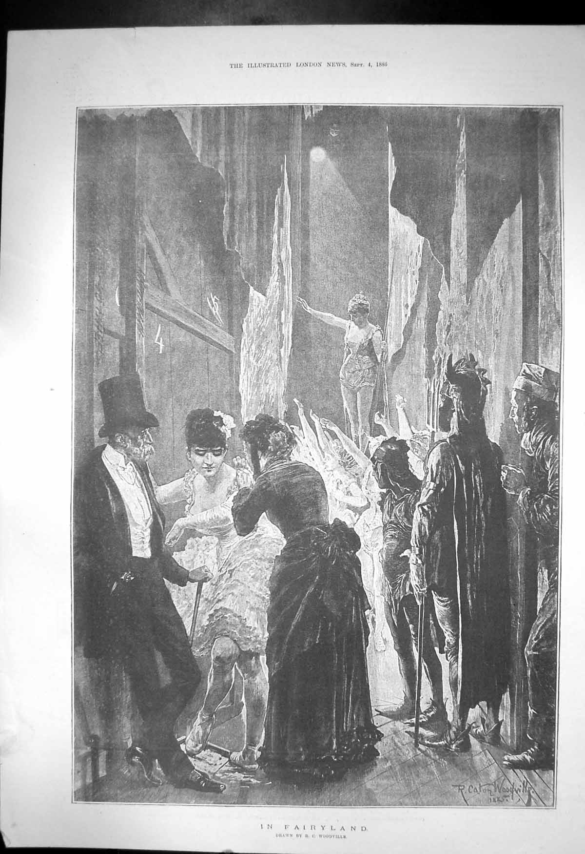 Antique Old Print In Fairyland R C Woodville Actors Waiting Go On Stage 1886