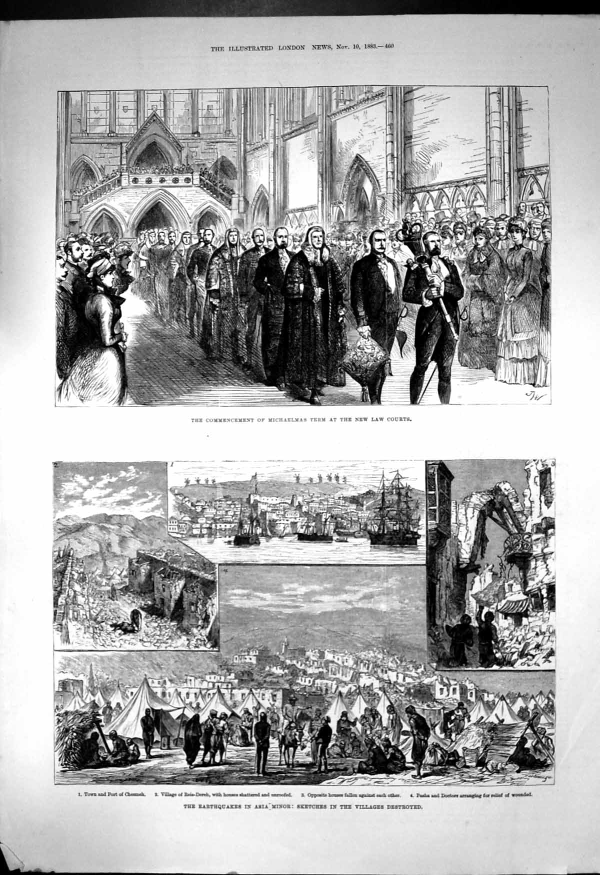 Old Antique Print Michaelmas Term Law Courts Earthquakes Asia Minor 1883 19th