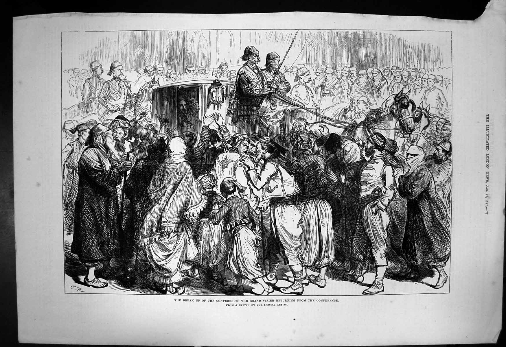 Antique Old Print Break Up Conference Grand Vizier Returning Conference 1877