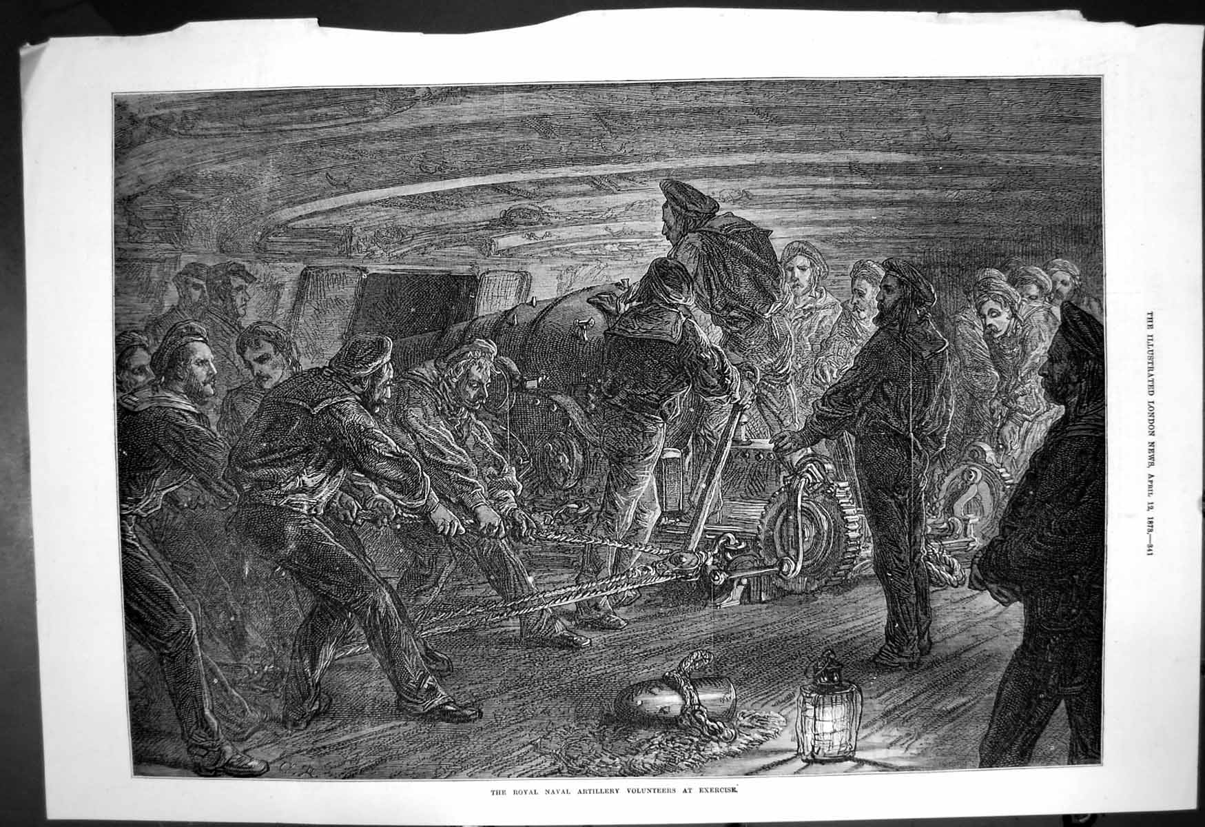 Original Old Antique Print Royal Naval Artillery Volunteers Exercise 1878 19th