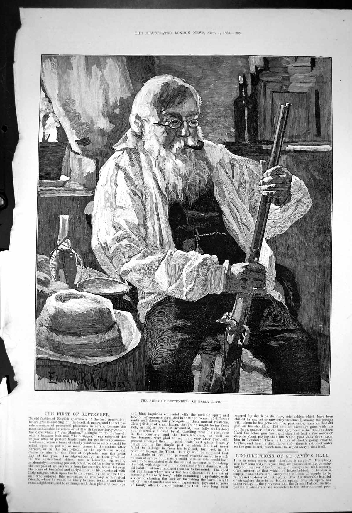 Old Print First September Early Love Man Rifle Grouse Shooting Moors 1883 19th
