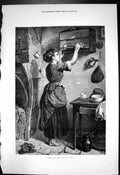 Old Feeding Pets W Fyfe Birds In Cage Woman Feeding Them Kitchen 1876 Victorian
