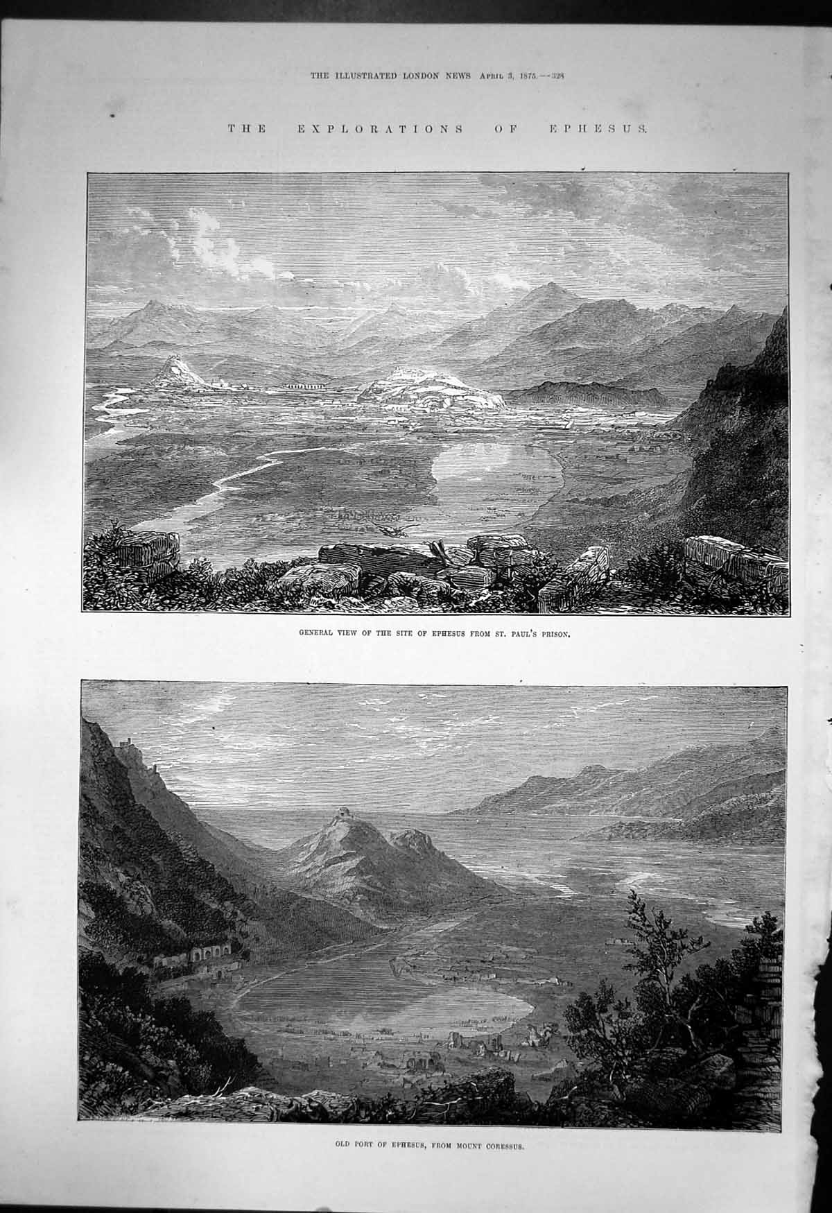 Antique Print Explorations Ephesus St Pauls Prison Port Mount Coressus 1875