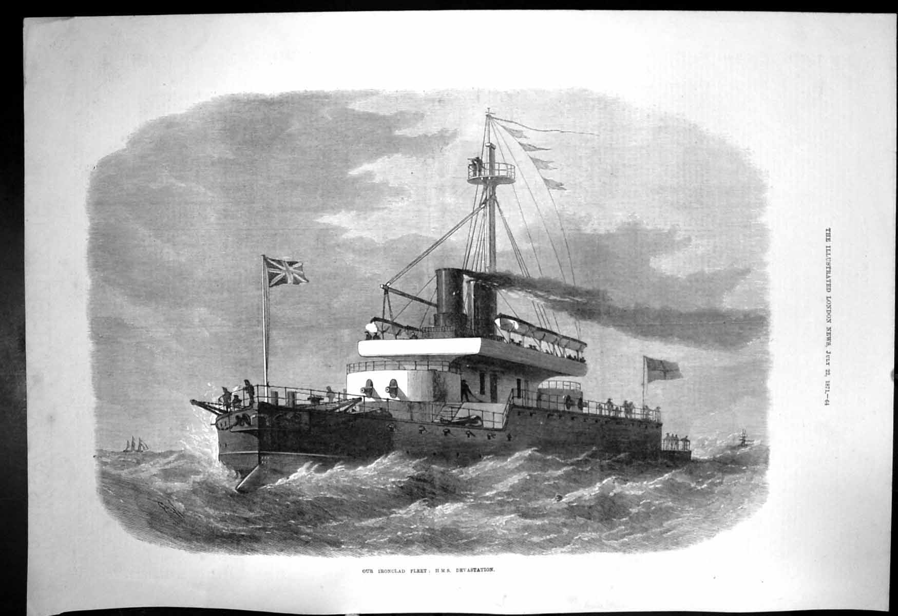 Antique Old Print Our Ironclad Fleet Hms Devastation Launched Portsmouth 1871