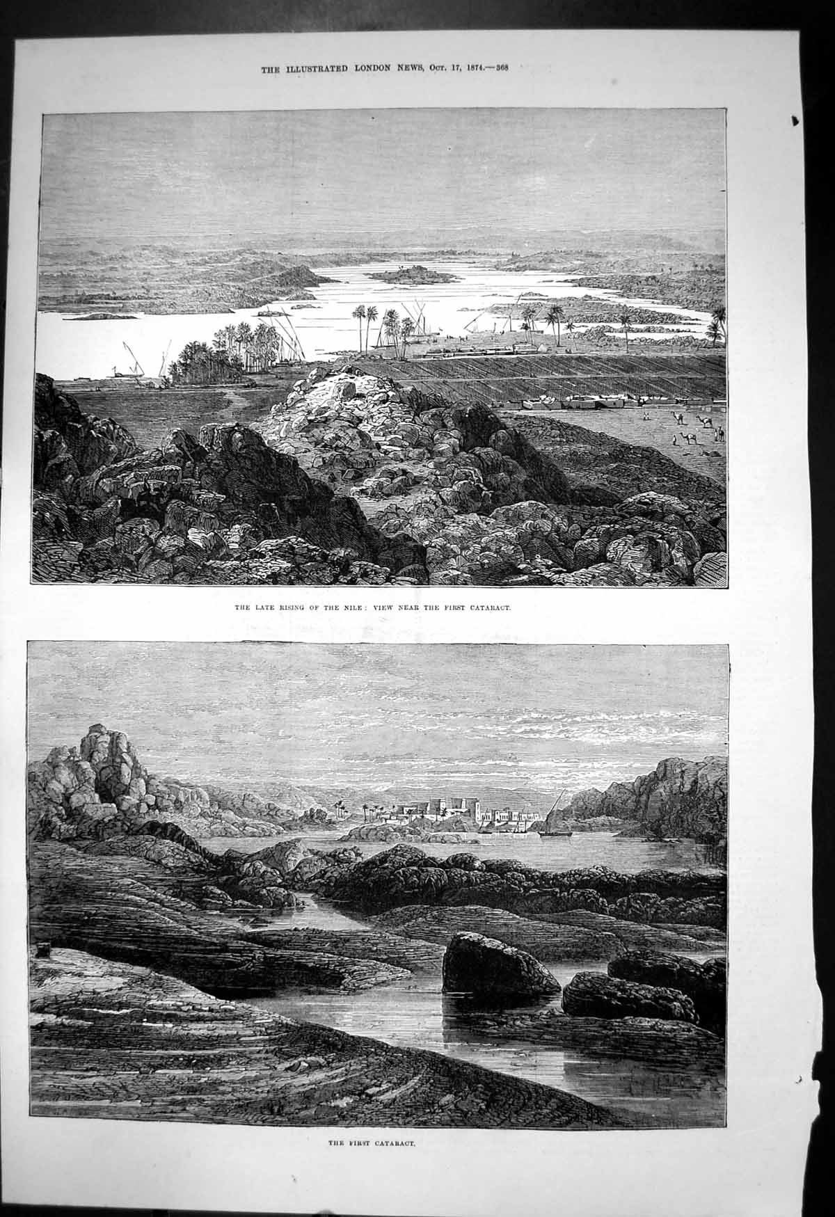 Antique Print Late Rising Nile View Near First Cataract First Cataract 1874