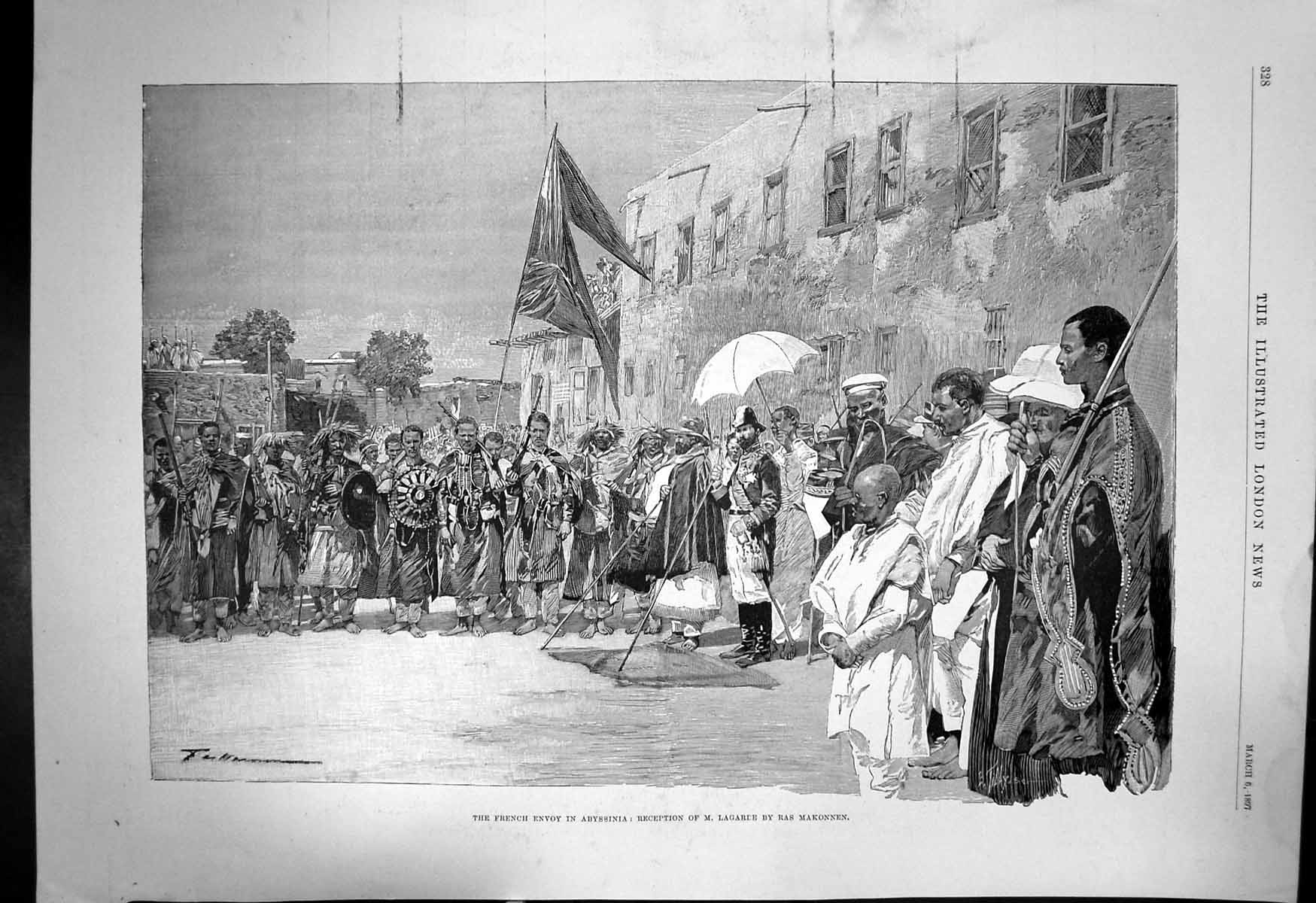 Old Print French Envoy Abyssinia Reception M Lagarde By Ras Makonnen 1897 19th