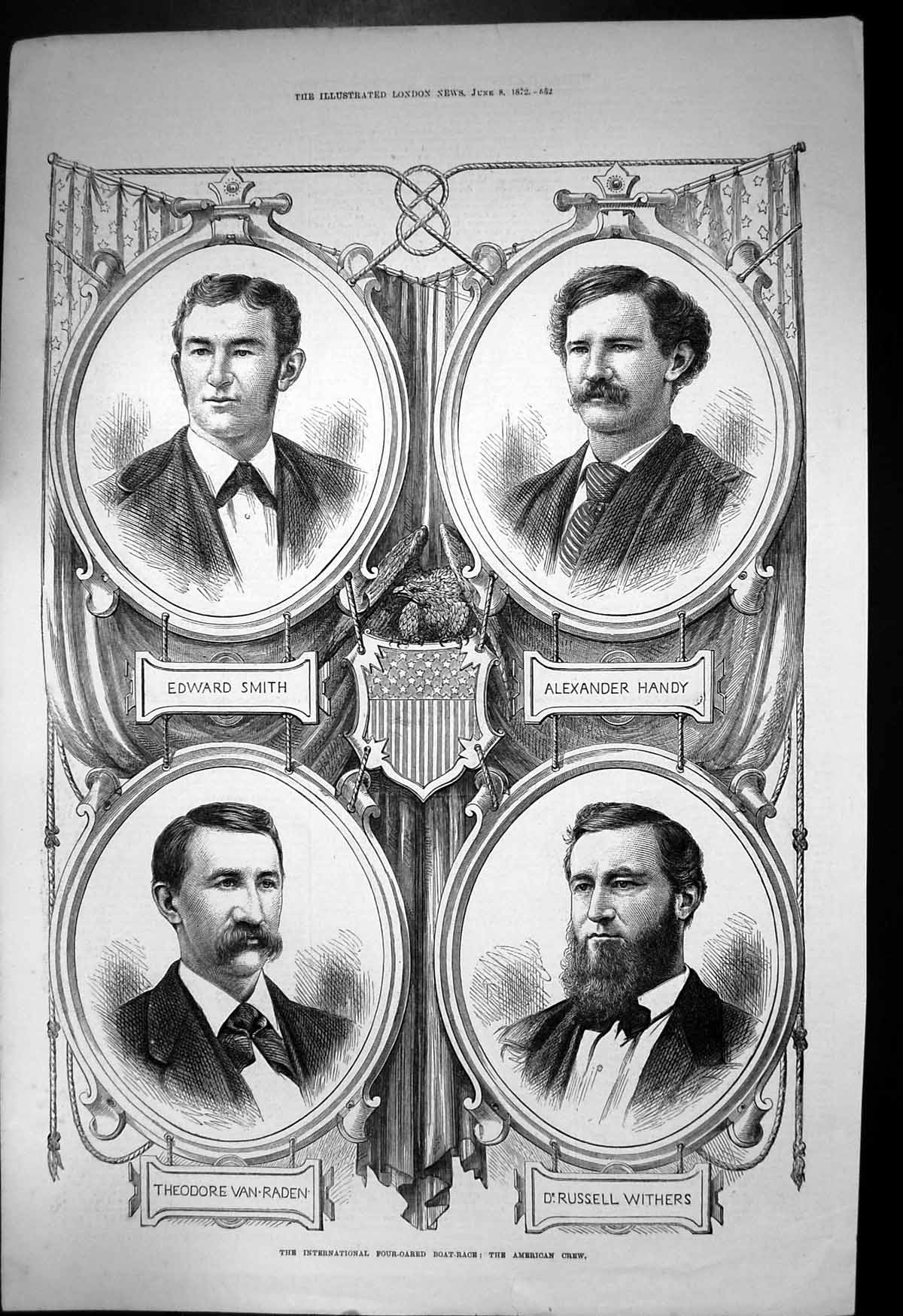Old International Four Oared Boat Race American Crew Smith Handy1872 Victorian