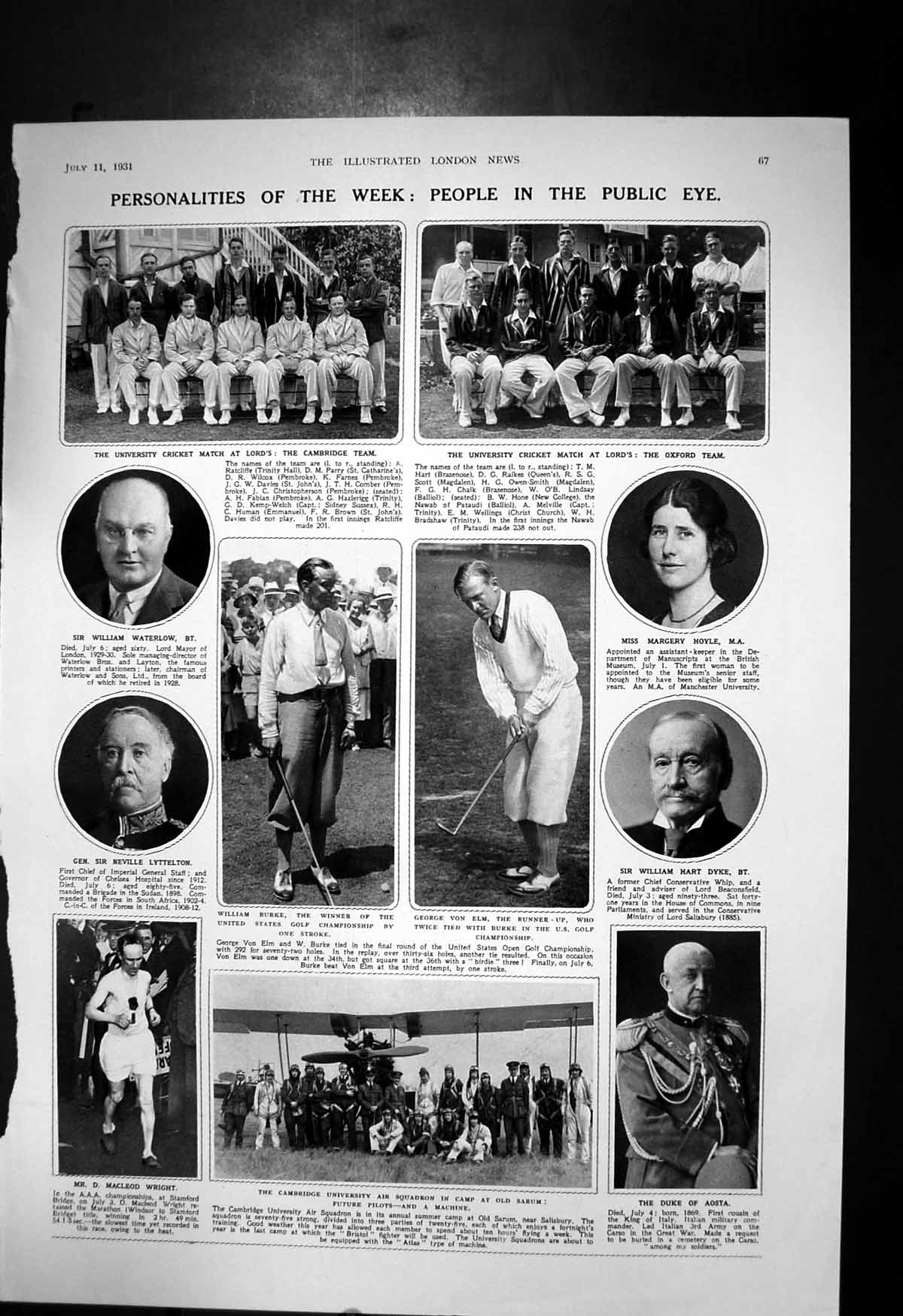 Old University Cricket Match Lords Oxford Cambridge Team G Von Elm193 20th