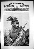 Antique Old Print Young Kaffir Chief Hing Spear Feather Headdress Beads 1878