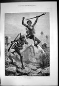 Old Antique Print Skirmish With Kaffirs Shooting Rocks Rifles Knives 1878 19th