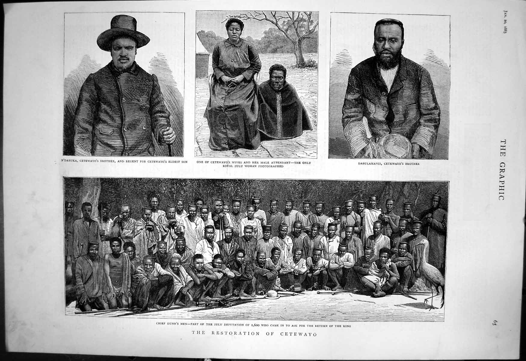 Antique Old Print Restoration Cetewayo Chief Dunns Men Cetewayos Wives 1883