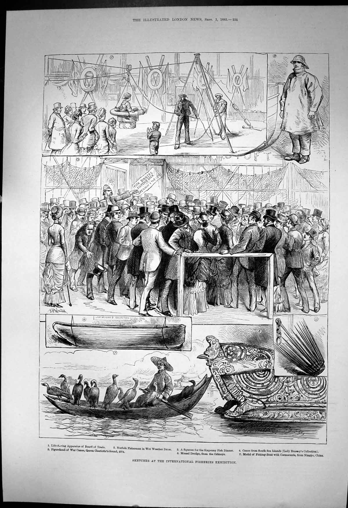 Antique Print International Fisheries Exhibition Life Saving Apparatus 1883