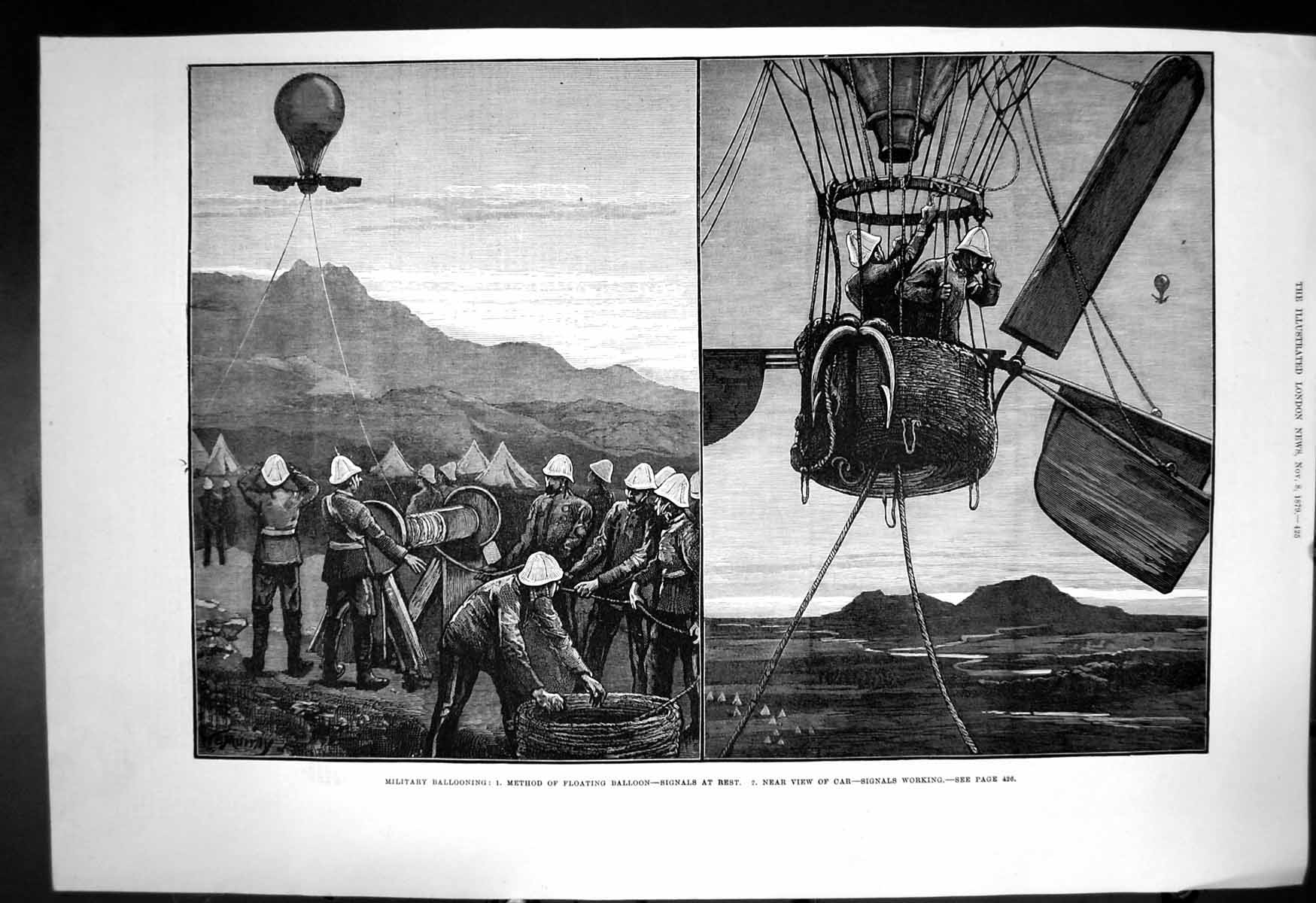 Antique Old Print Military Ballooning Method Floating Signals View Car 1879