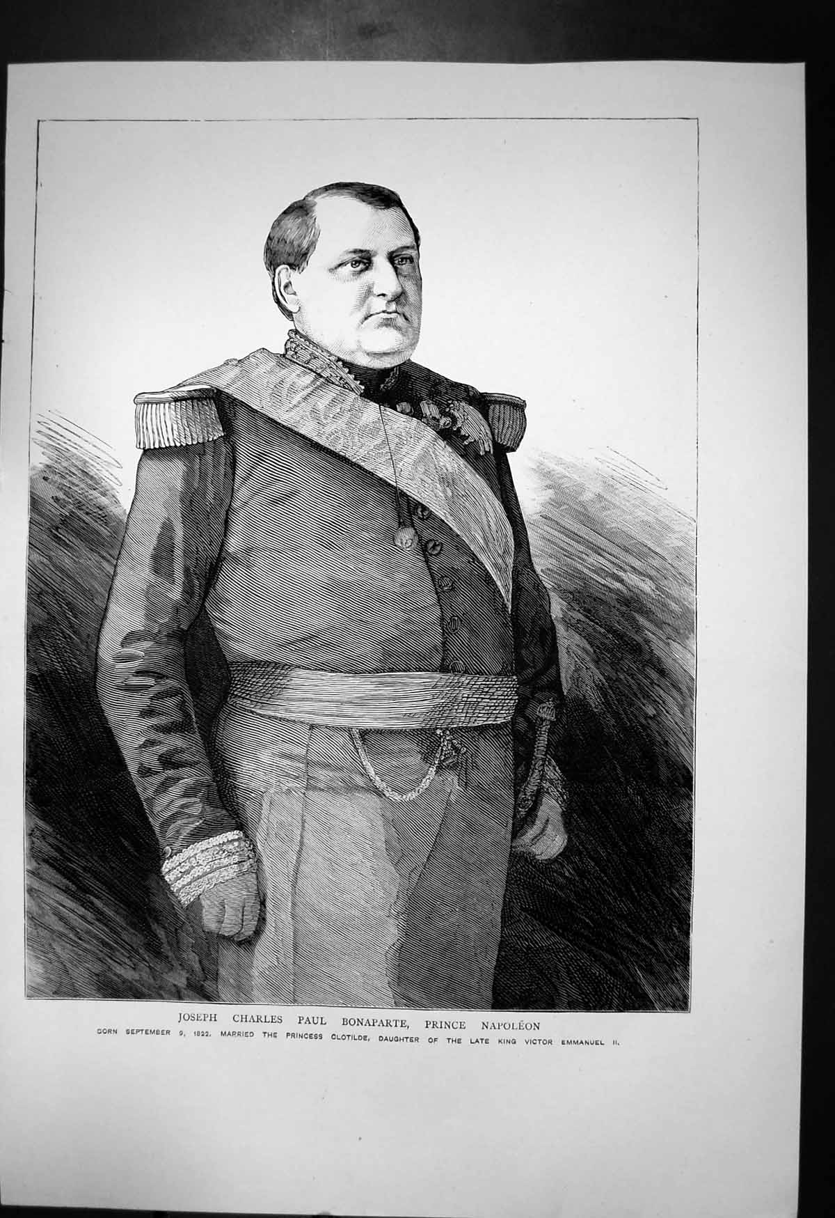 Antique Print Joseph Charles Paul Bonaparte Prince Napoleon Born 1822 C1885