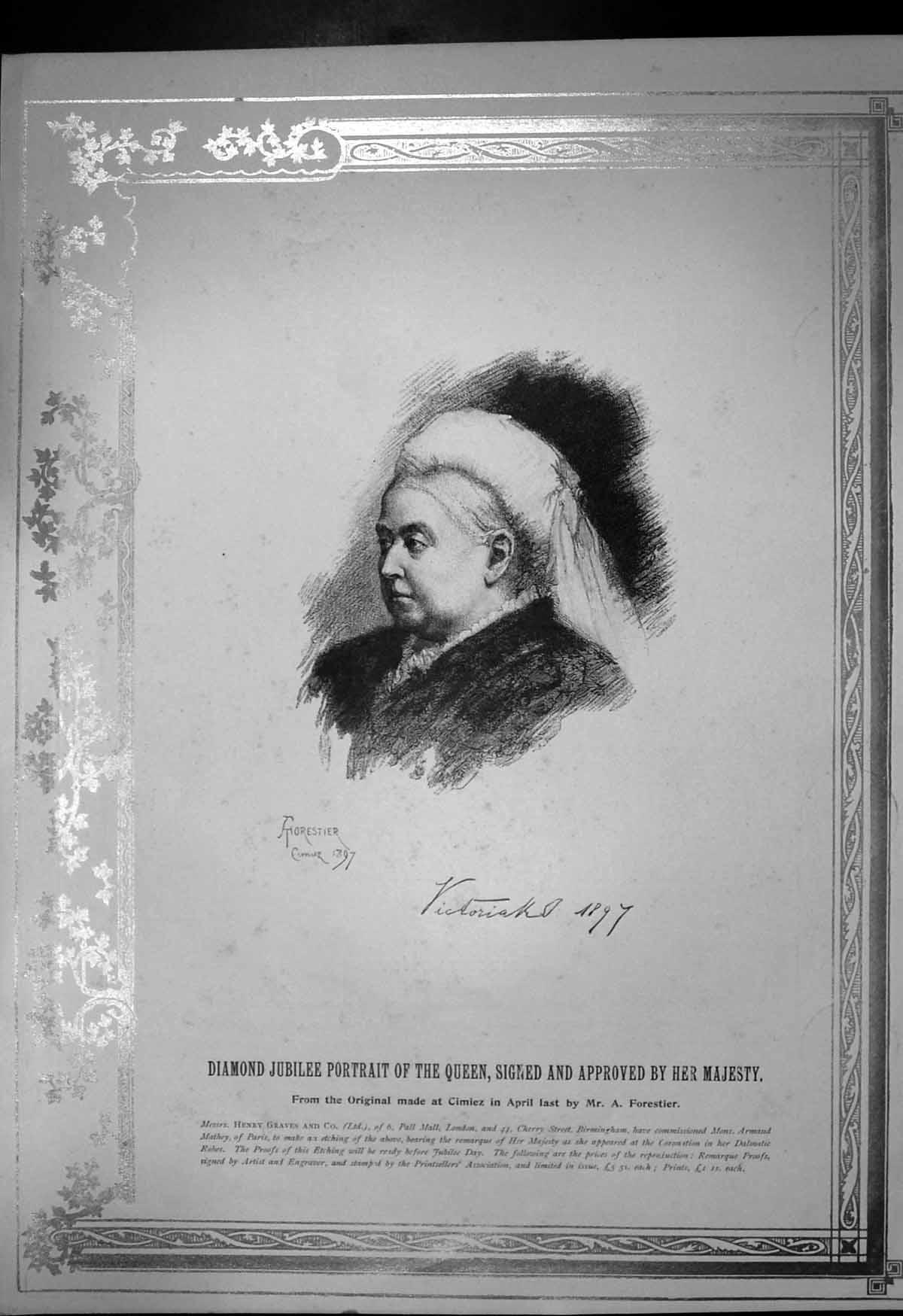 Antique Old Print Diamond Jubilee Portrait Queen From Cimiez A Forestier 19th