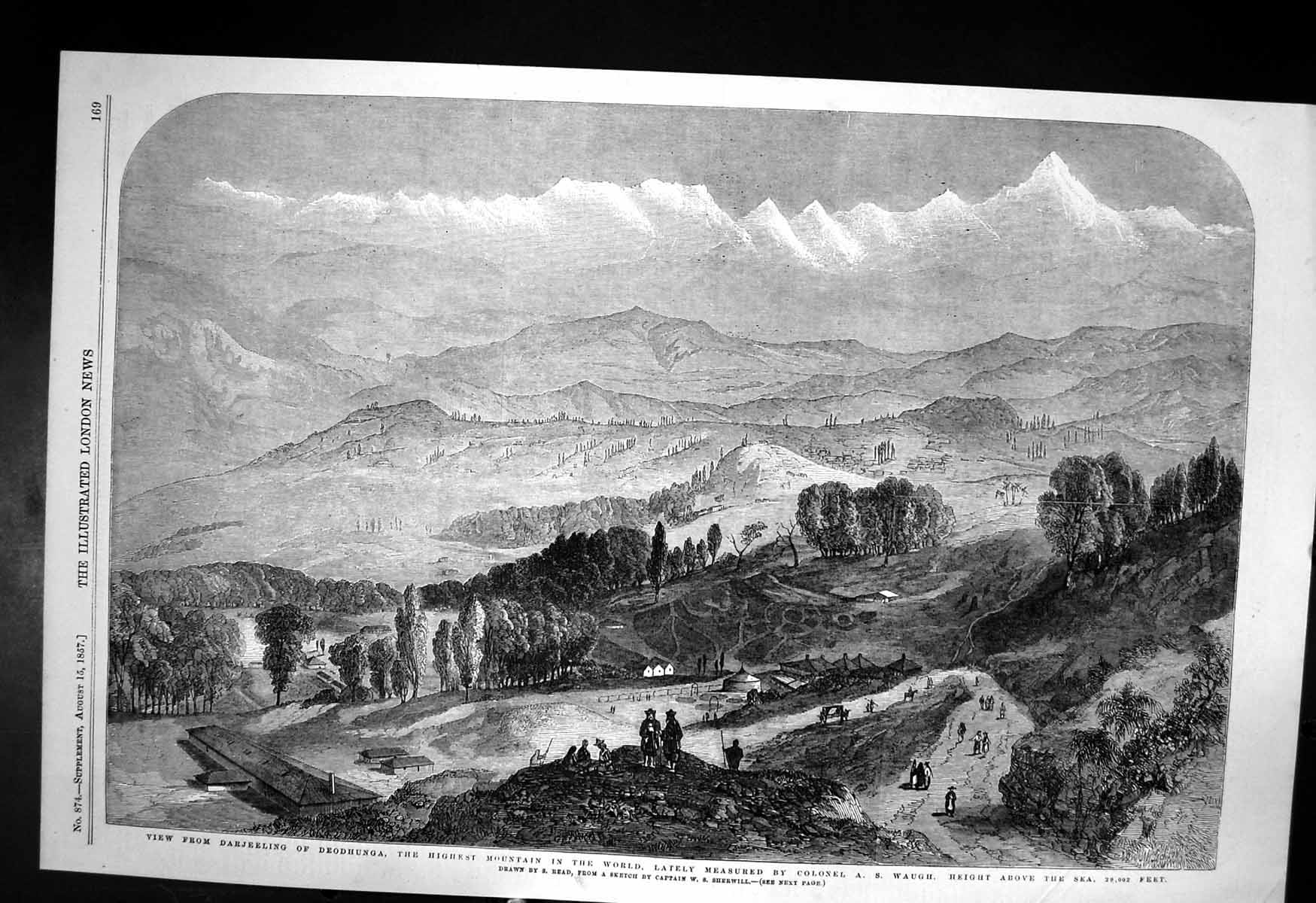 Antique Print View Darjeeling Deodhunga Highest Mountain World S Read 1857 19th