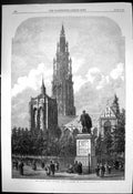 Antique Old Print Place Verte Antwerp S Read Monument Petro Paulo Rubens 1868
