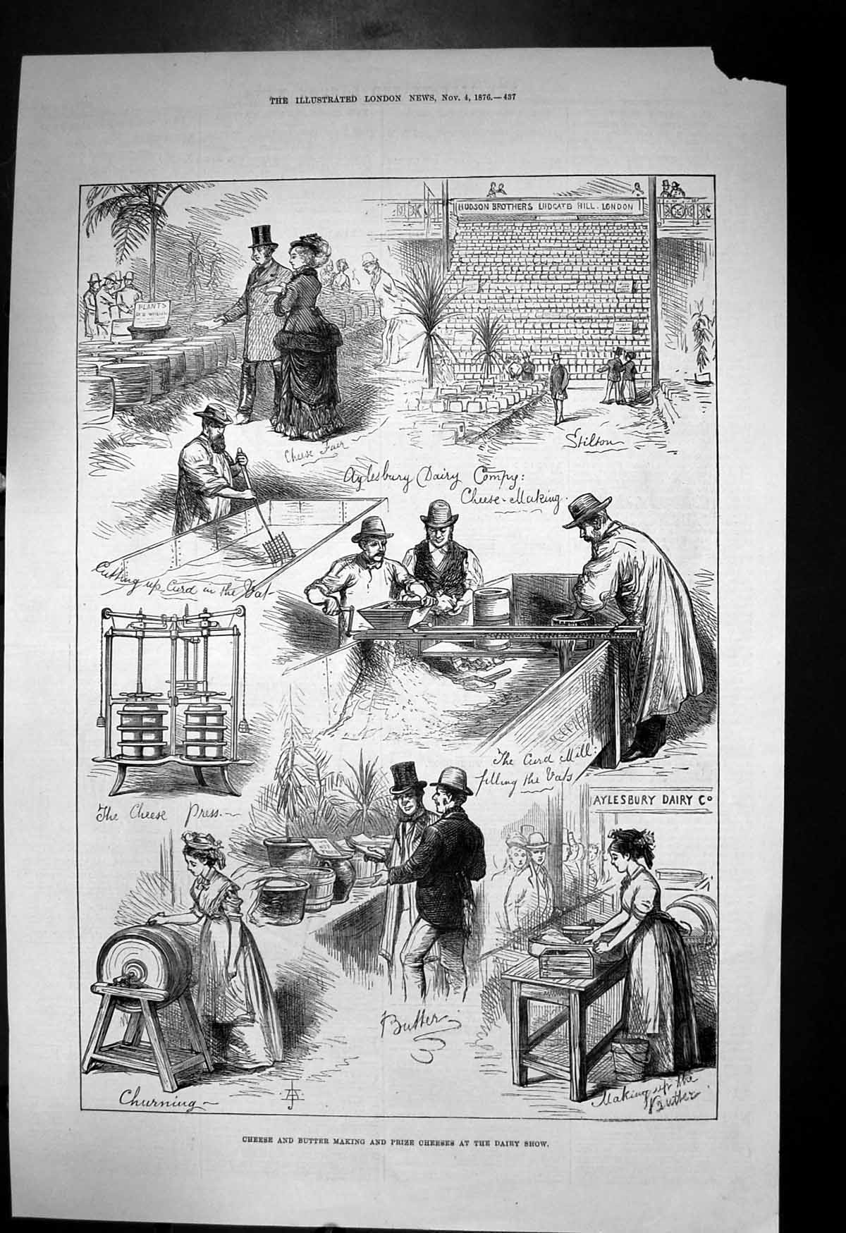 Old Cheese Butter Making Prize Cheeses Dairy Show Churning Press 1876 Victorian