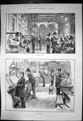 Original Old Antique Print Sketches Lloyds Great Room Reading Room 1890 19th