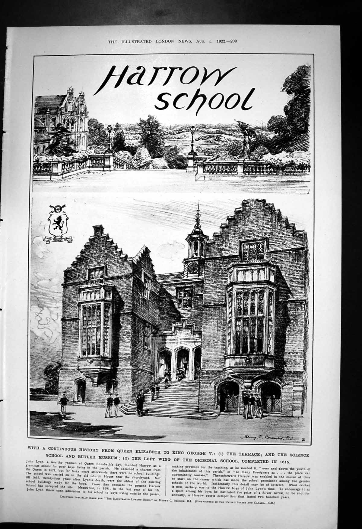 Old Harrow School Terrace Science School Butler Museum Left Wing 1922 20th