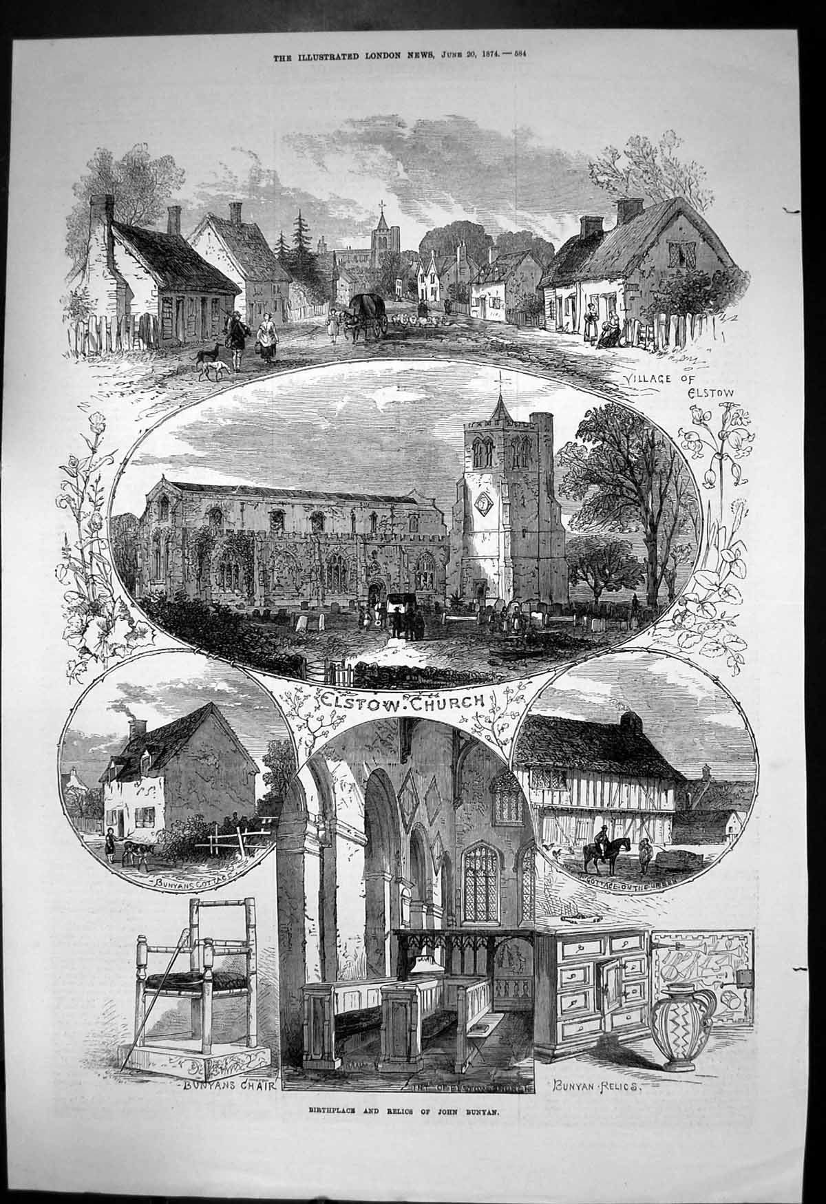 Old Birthplace Relics John Bunyan Elstow Church Bunyans Cottage 1874 Victorian