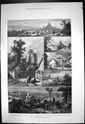 Antique Print Launceston Cornwall Castle Town Gate St Stephens Church 1881 19th