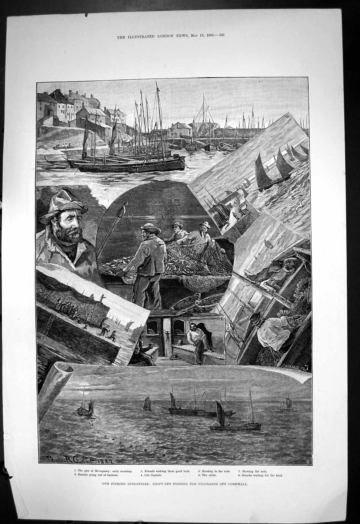 Old Fishing Industries Drift Net Fishing Pilchards Off Cornwall 1883 Victorian