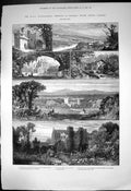 Antique Old Print Carlisle Naworth Castle Armoury Lanercost Priory Mill 1882