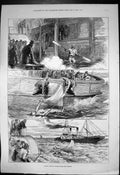 Old Print Captain Boytons Voyage Across Channel Entering Water Dover 1875 19th