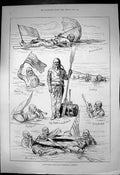 Old Print Captain Boytons Voyage Westminster Greenwich Umbrella Sail 1875 19th