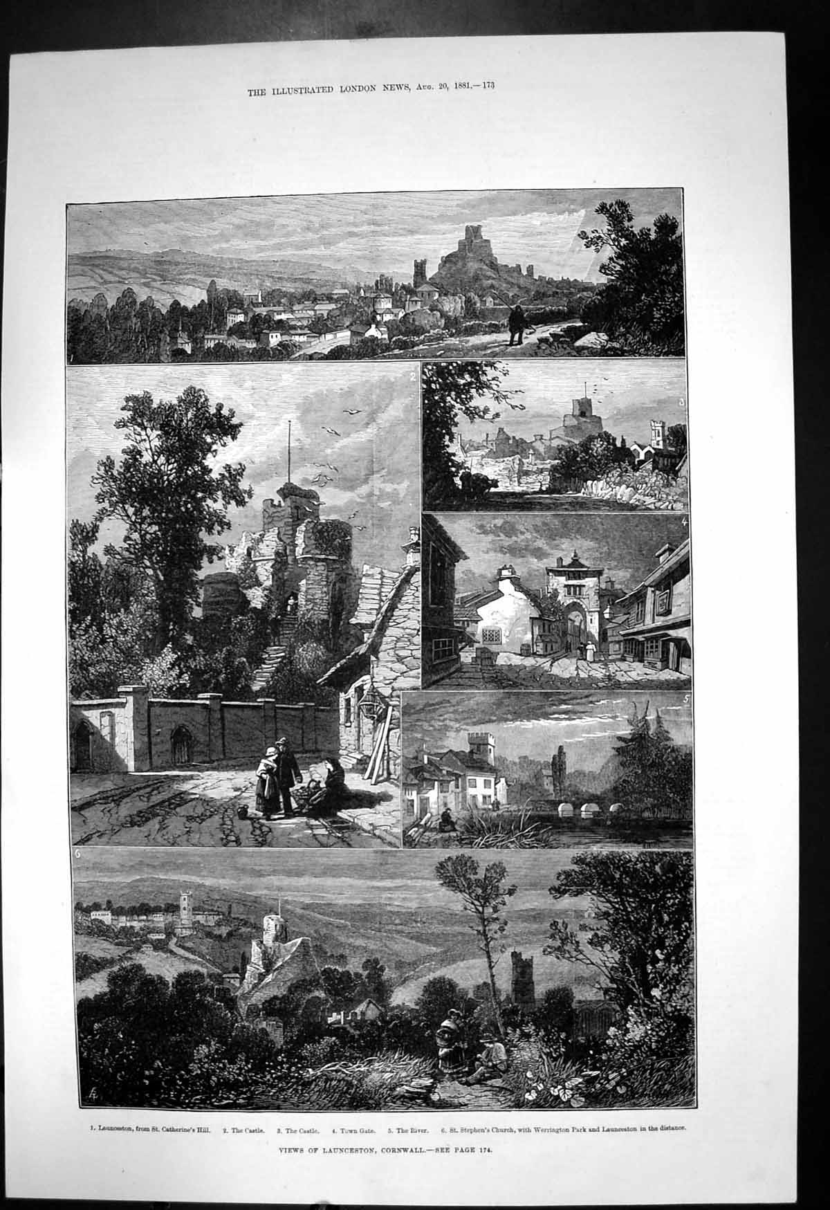 Antique Old Print Launceston Cornwall St Stephens Church Werrington Park 1881