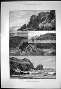 Antique Print Sketches Lizard Head Lloyds Signal Station Kynance Cove 1881 19th