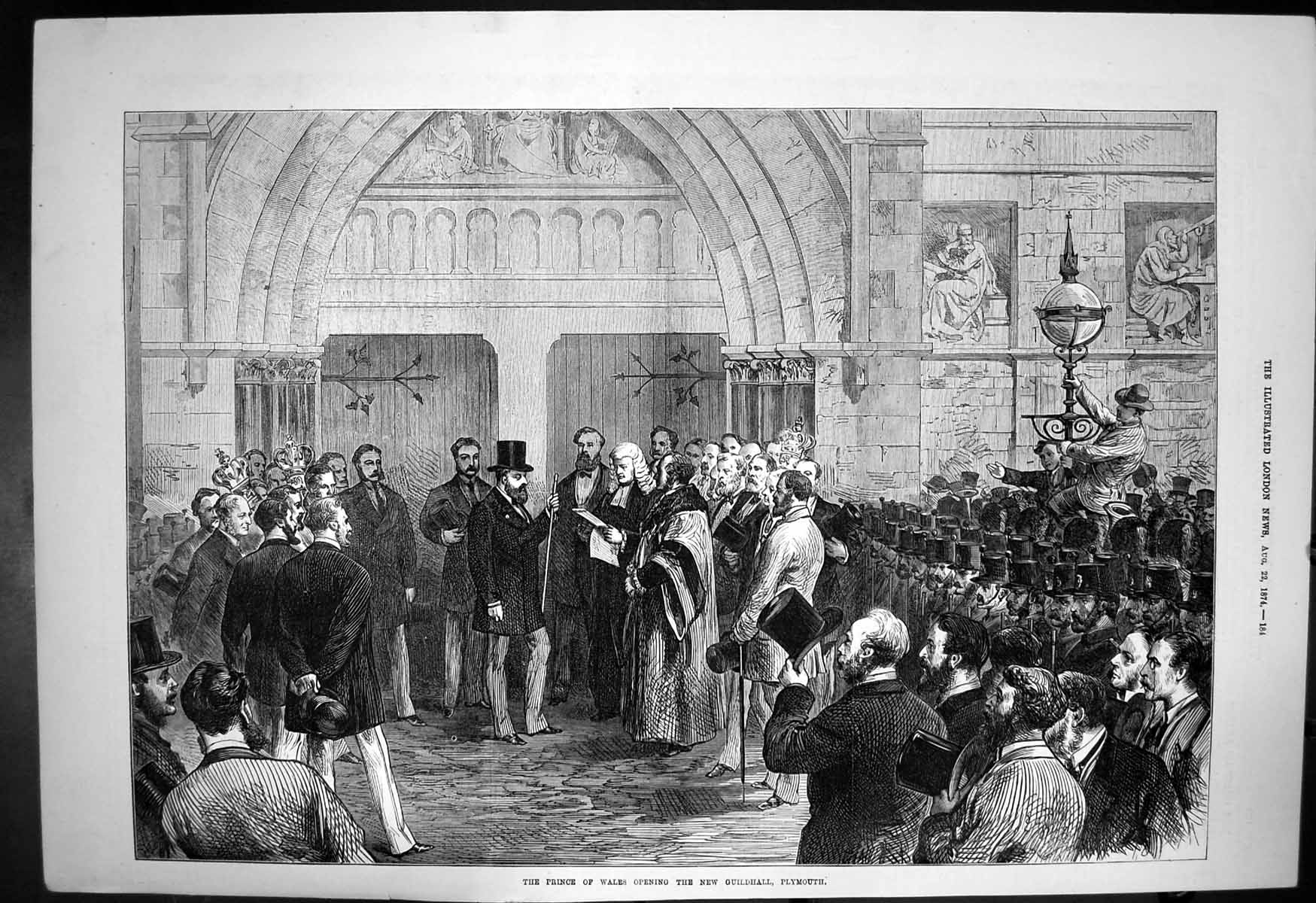 Original Old Antique Print Prince Wales Opening New Guildhall Plymouth 1874