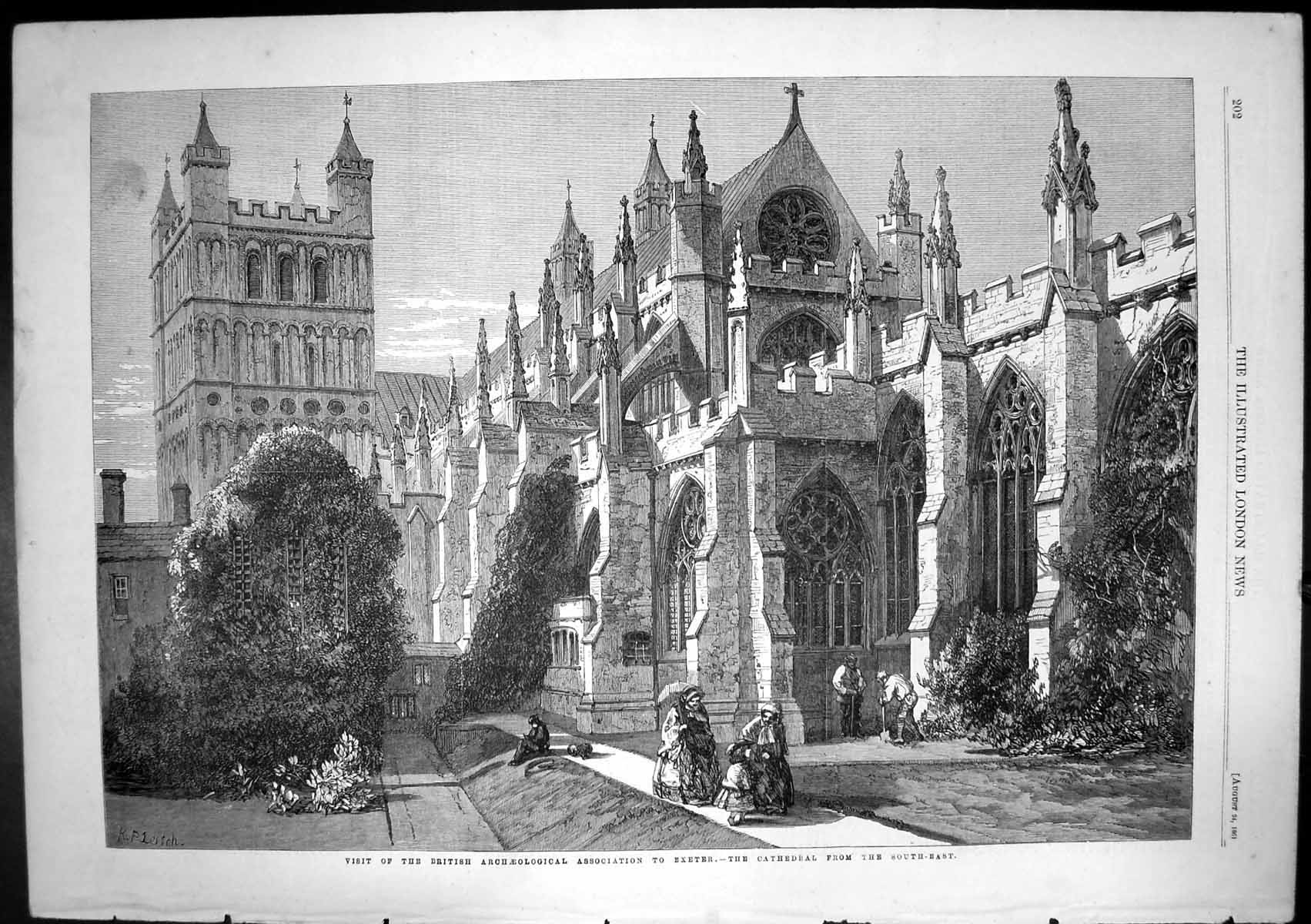 Original Old Antique Print Archaeological Assoc Exeter Cathedral Visit 1861