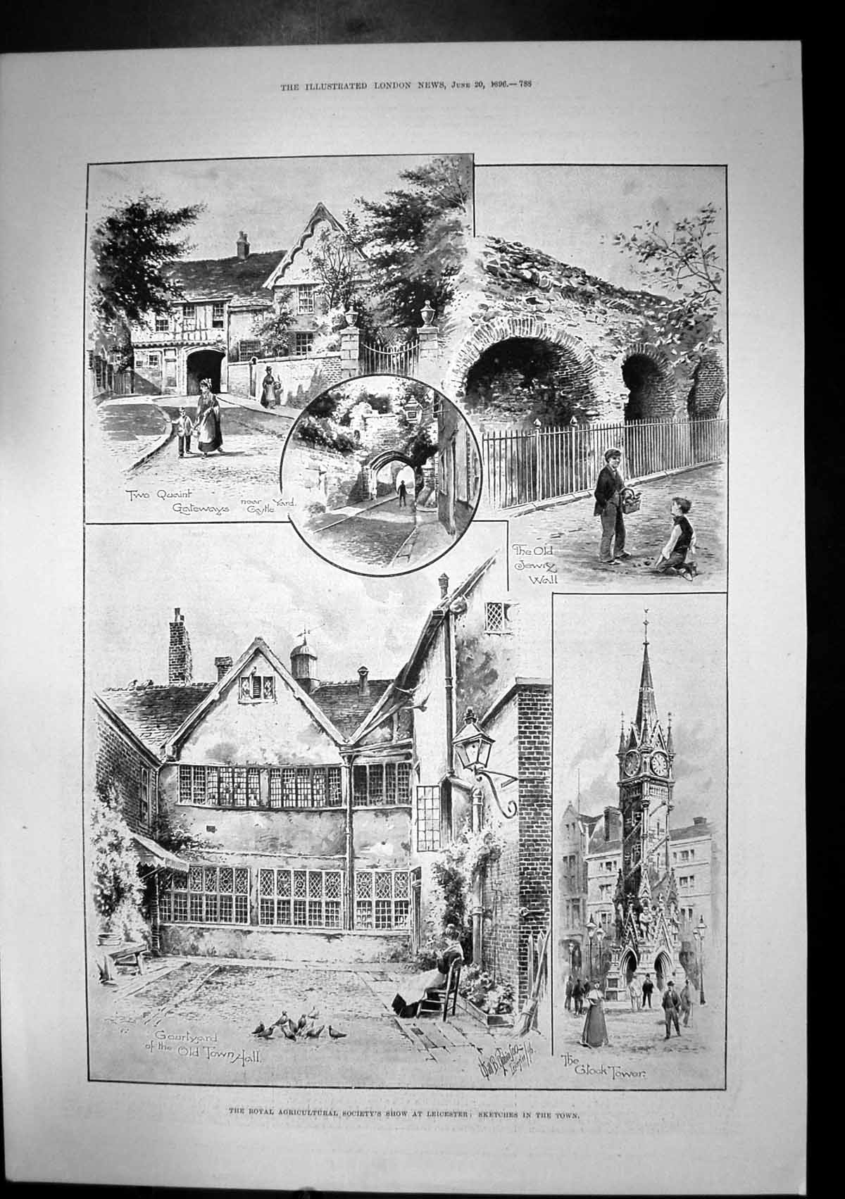 Antique Old Print Agricultural Soc Show Leicester Clock Tower Courtyard 1896
