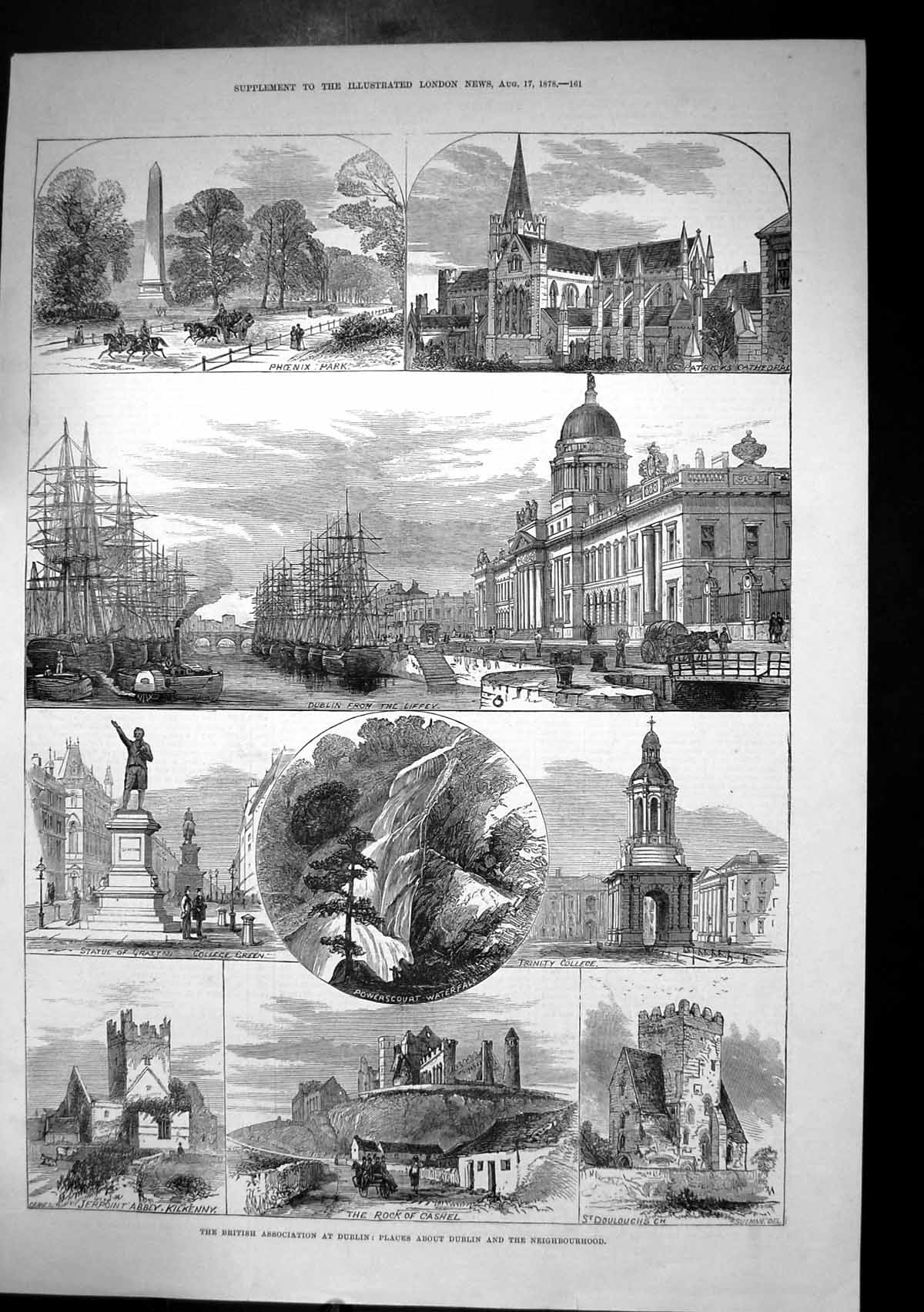 Old Print British Assoc Dublin Trinity College St Patricks Cathedral1878 19th