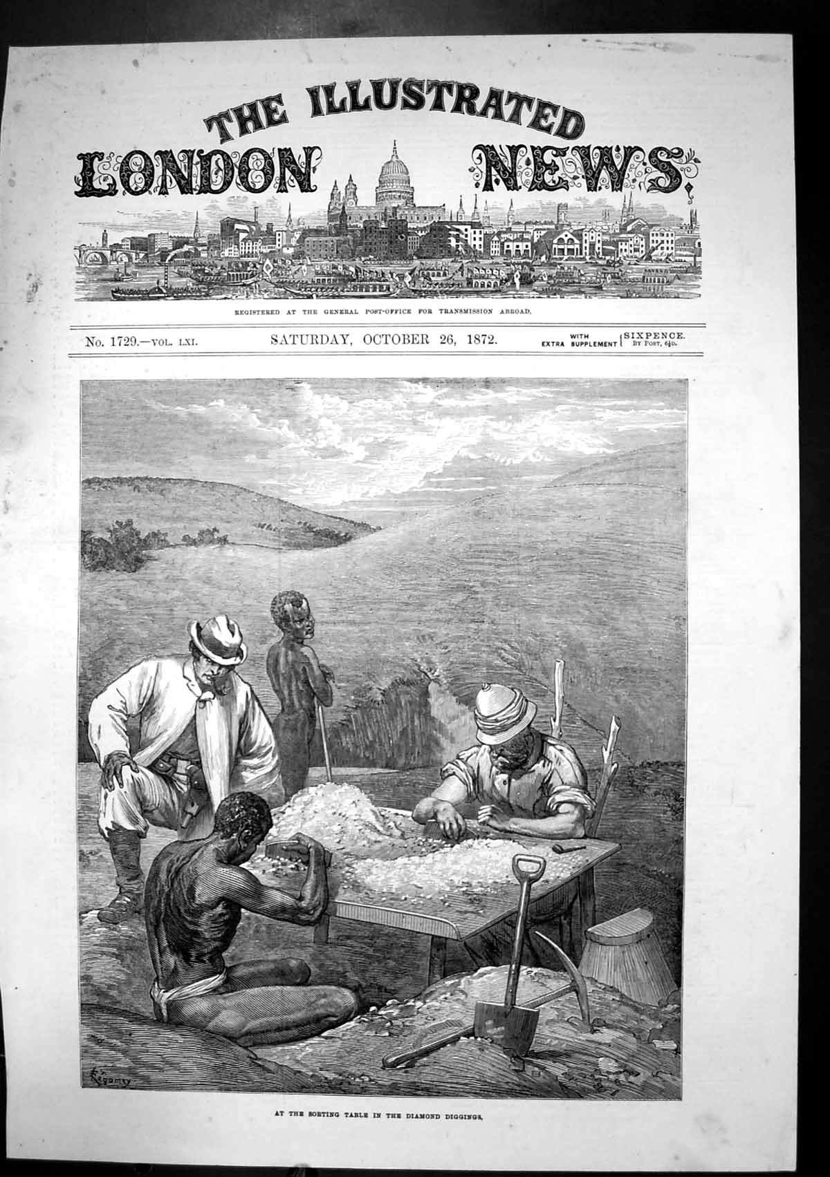 Antique Old Print Sorting Table Diamond DiggingsNativesWhite Men 1872