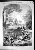 Old Antique Print Palm Sunday A Hunt Villagers Sheep Church Bibles 1862 19th