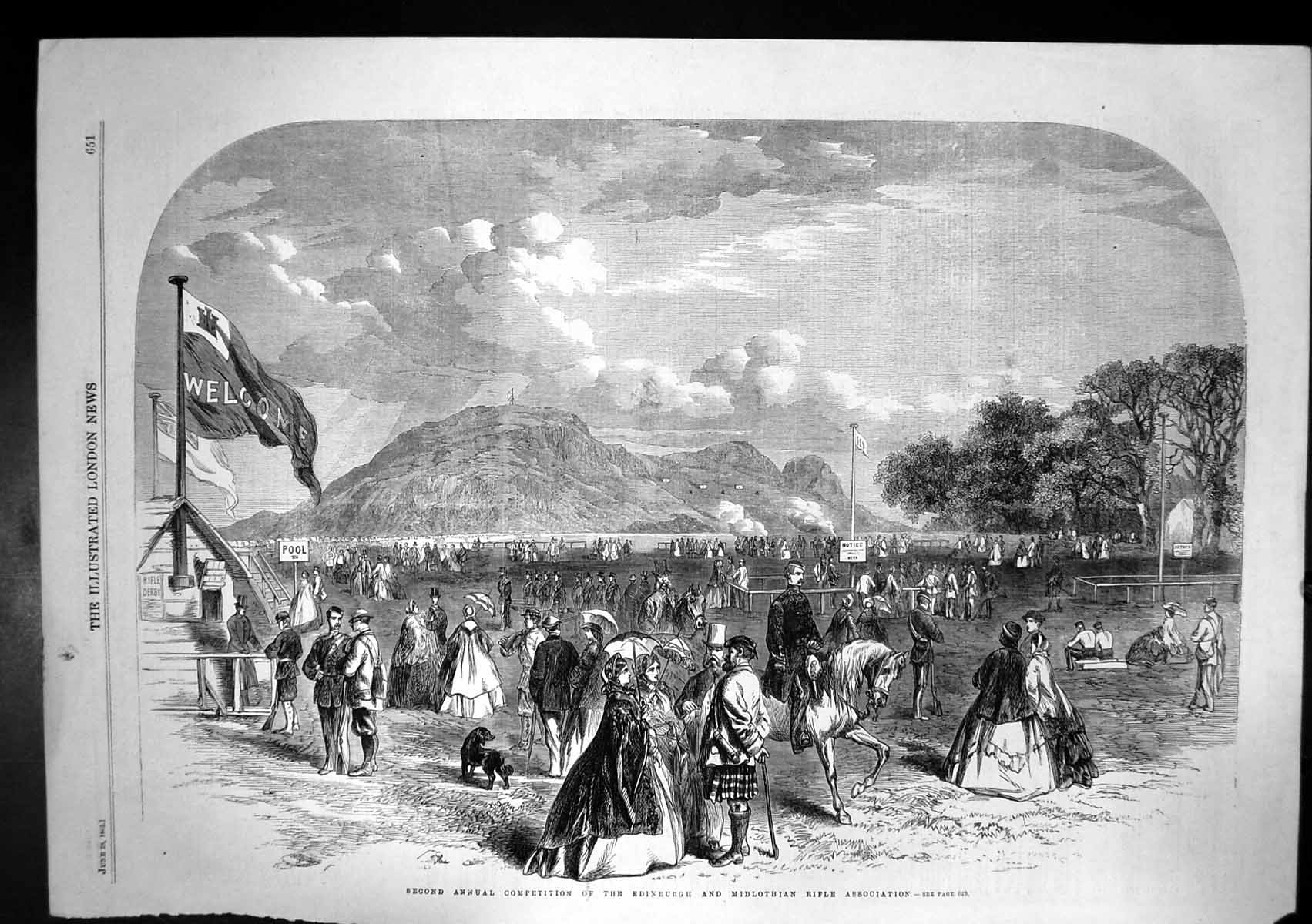 Old Antique Print Edinburgh Midlothian Rifle Association Competition 1862 19th