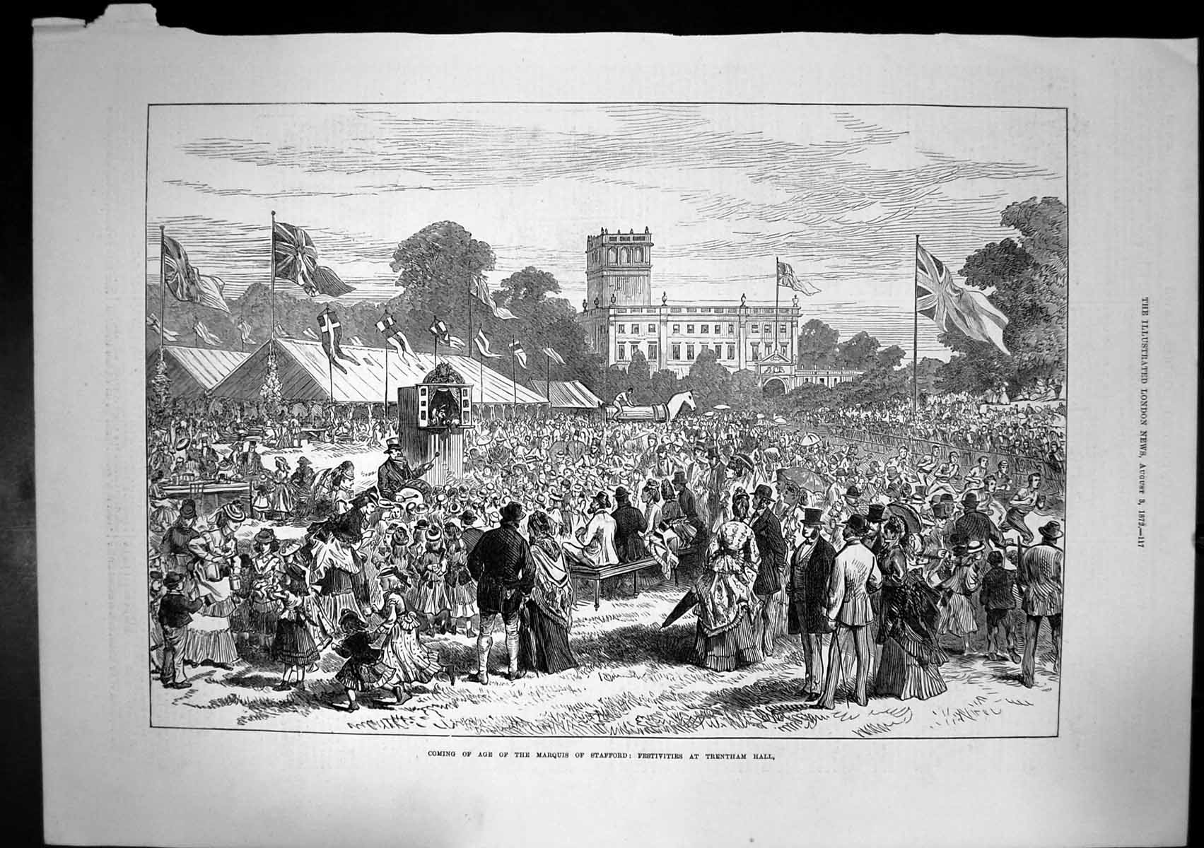 Antique Old Print Marquis Stafford Coming Age Festivities Trentham Hall 1872