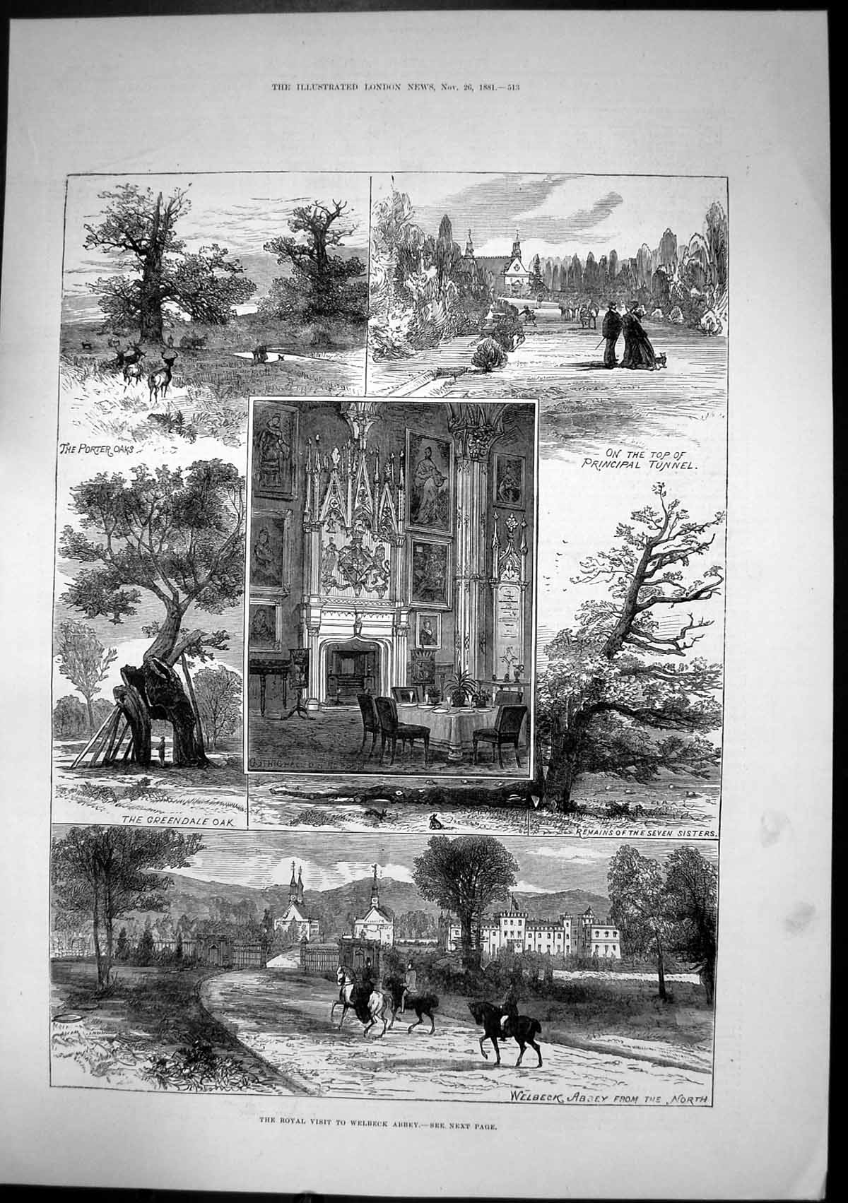 Antique Print Royal Visit Welbeck Abbey Greendale Oak Principal Tunnel 1881