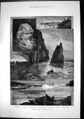 Old Print Isle Man Port St Mary Manx Girl Port Erin St Ann St Johns 1881 19th