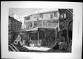 Old Antique Print Bazaar Cairo Arabs Resting Smoking Jugs Courtyard 1881 19th