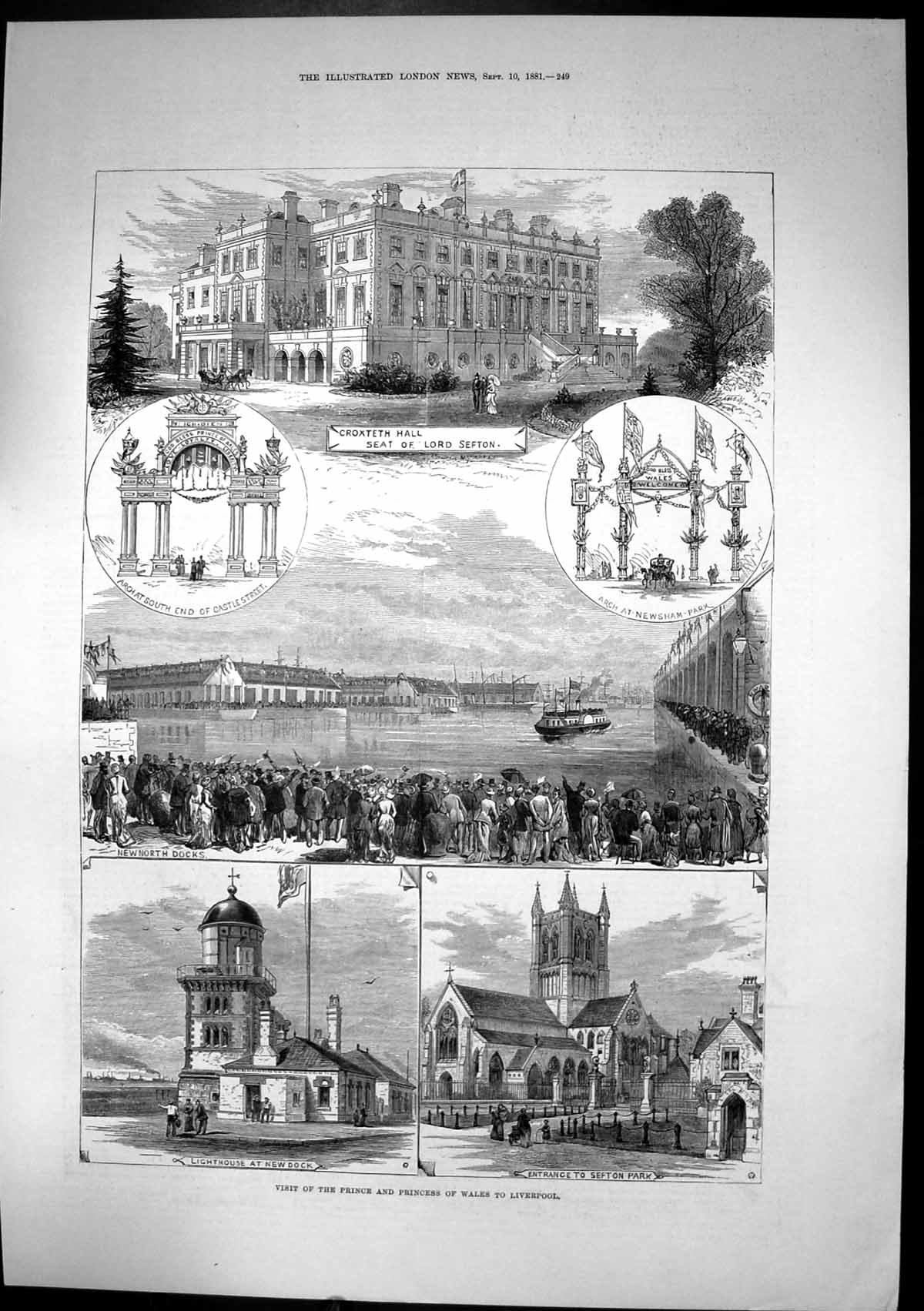 Antique Print Prince Princess Wales Liverpool Croxteth Hall Sefton Park1881
