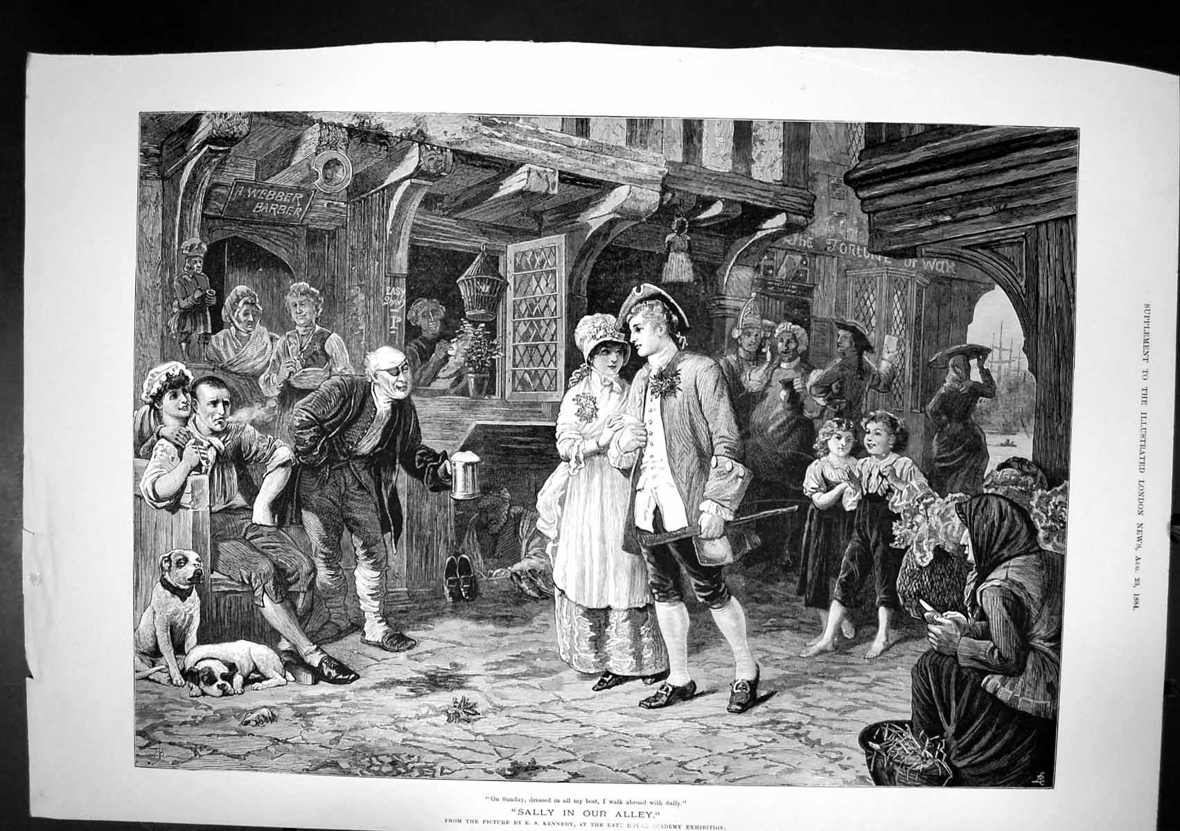 Antique Print Sally In Our Alley Es Kennedy Young Couple Dressed Best 1884 19th