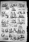 Original Old Antique Print Rebuses Designed Charles Bennett Cartoons 1857 19th