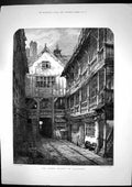 Original Old Antique Print Green Dragon Chancery S Read Courtyard 1882 19th